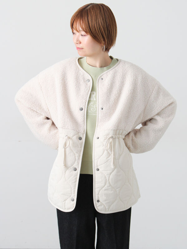 セール】 ボアキルト切替コート（オフホワイト/ブラック/カーキ