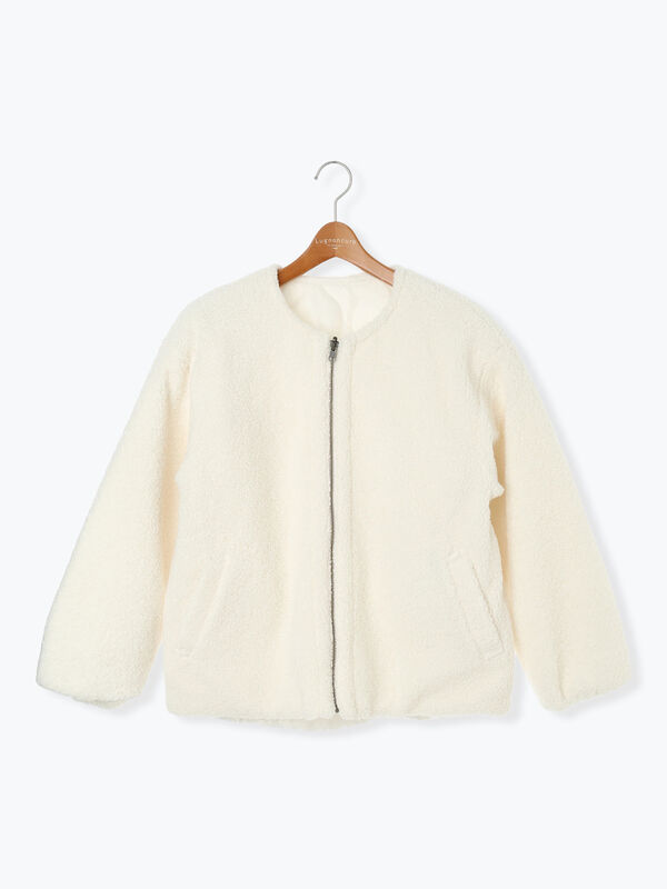 セール】 リバーシブルボアブルゾン（オフホワイト/チャコールグレー