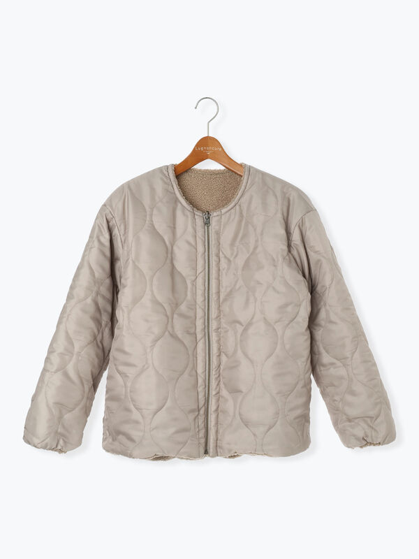 セール】 リバーシブルボアブルゾン（オフホワイト/チャコールグレー