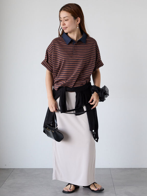 セール】 ボーダーラガーシャツ（ブラック/ベージュ/ブラウン/トップス