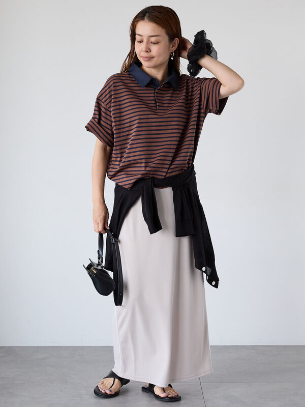 セール】 ボーダーラガーシャツ（ブラック/ベージュ/ブラウン/トップス