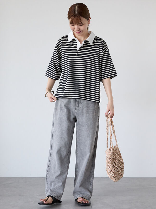 セール】 ボーダーラガーシャツ（ブラック/ベージュ/ブラウン/トップス