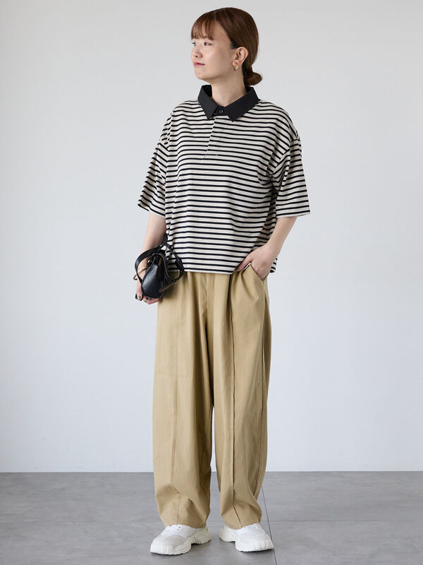 セール】 ボーダーラガーシャツ（ブラック/ベージュ/ブラウン/トップス