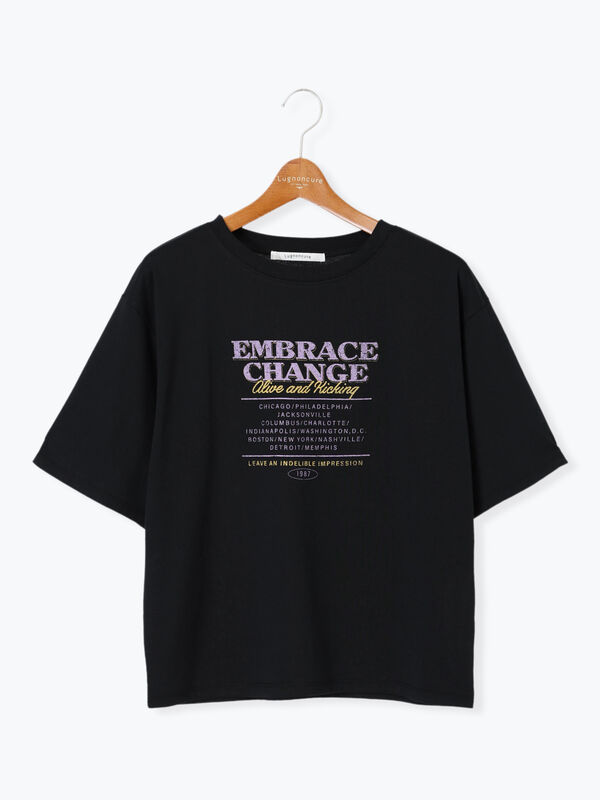 かすれロゴプリントTシャツ（オフホワイト/チャコールグレー