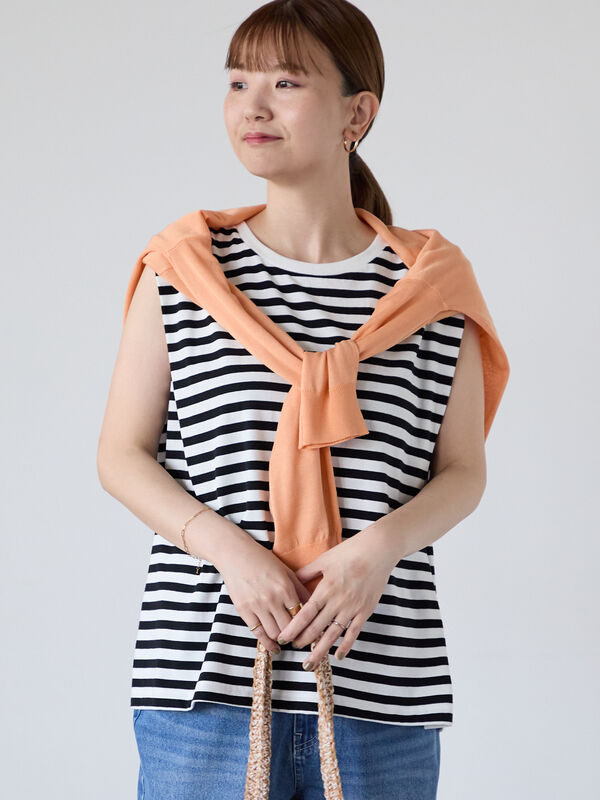 UNITED ARROWS 鹿の子ニットタイ ボーダー ドイツ製 美品 ニットプルオーバー／半袖／ウォッシャブル／強撚鹿の子コットン