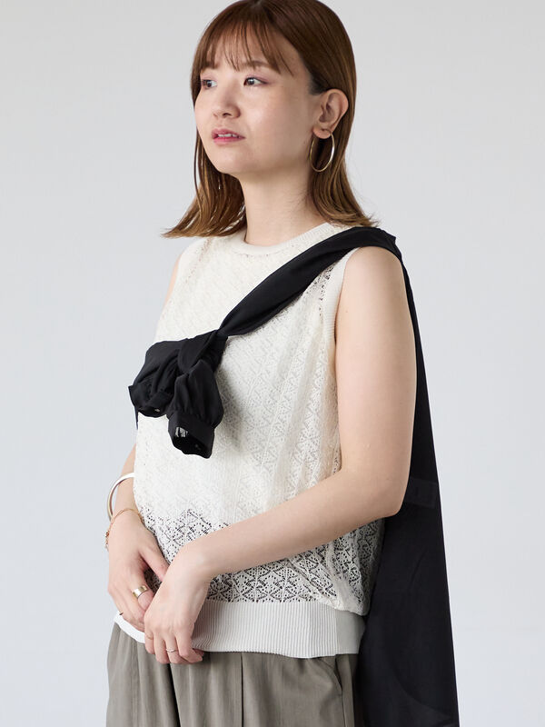 セール】 レース編みノースリーブニット（オフホワイト/ブラック