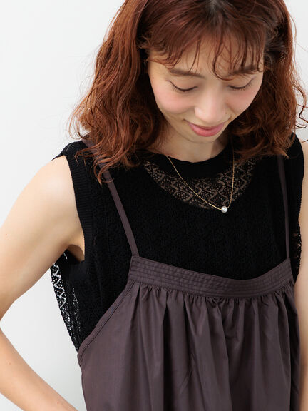 レース編みノースリーブニット（オフホワイト/ブラック/ブラウン）｜Lugnoncure（ルノンキュール）通販