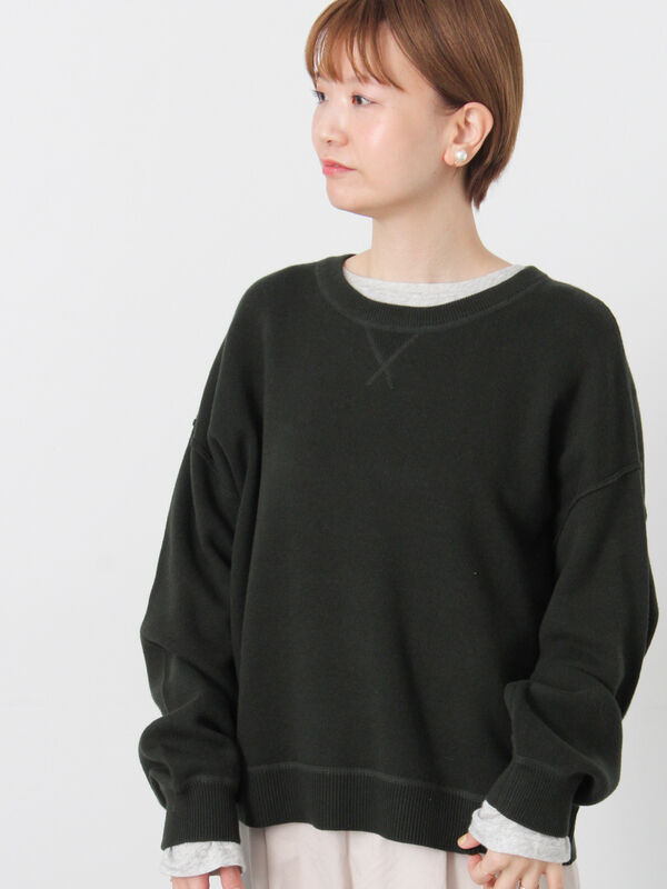 セール】 スウェットライククルーネックニット（オフホワイト/ブラック