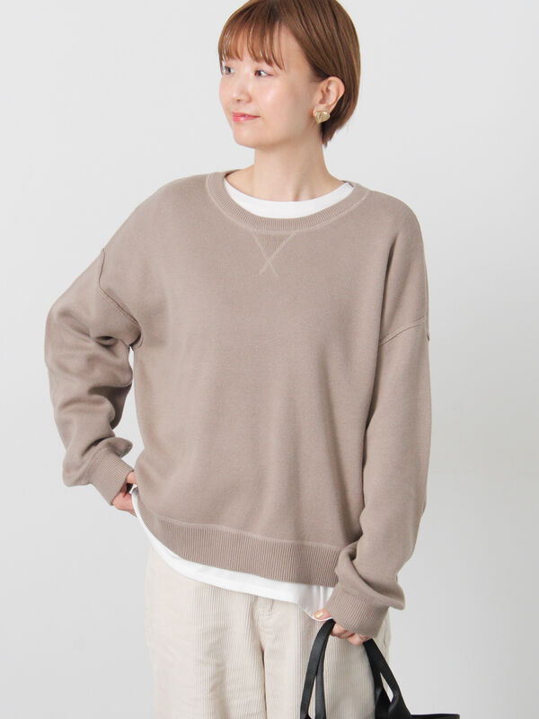 スウェットライククルーネックニット（オフホワイト/ブラック