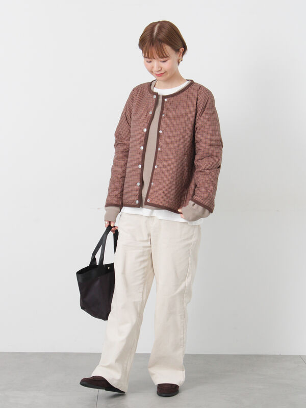 セール】 スウェットライククルーネックニット（オフホワイト/ブラック