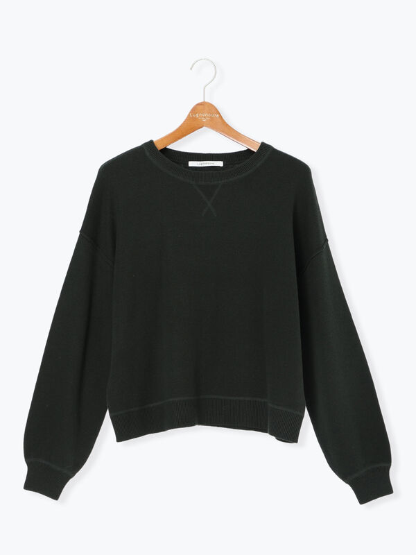 セール】 スウェットライククルーネックニット（オフホワイト/ブラック