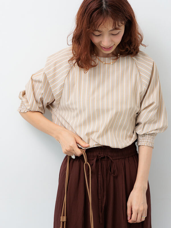 セール】 アソート袖口シャーリングブラウス（オフホワイト