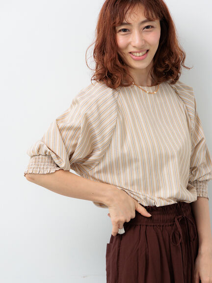 アソート袖口シャーリングブラウス（オフホワイト/チャコールグレー/ベージュ/ブラウン/ブルー）｜Lugnoncure（ルノンキュール）通販