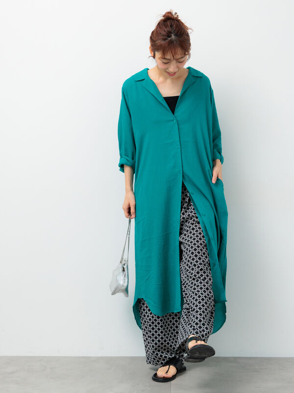 セール】 麻レーヨンシャツワンピース（ブラック/ベージュ/ブラウン