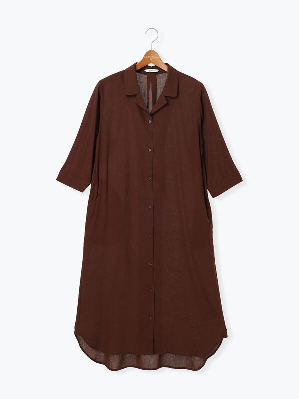 セール】 麻レーヨンシャツワンピース（ブラック/ベージュ