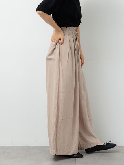 セール】 麻レーヨンワイドイージーパンツ（ブラック/ベージュ