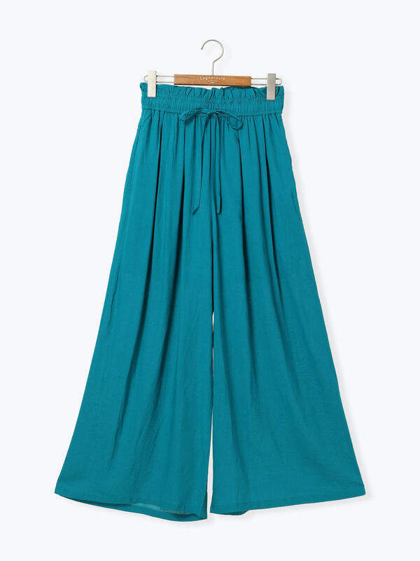 セール】 麻レーヨンワイドイージーパンツ（ブラック/ベージュ