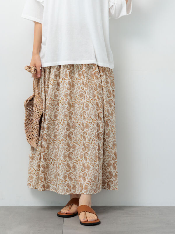 セール】 ペイズリー柄コットンギャザースカート（オフホワイト