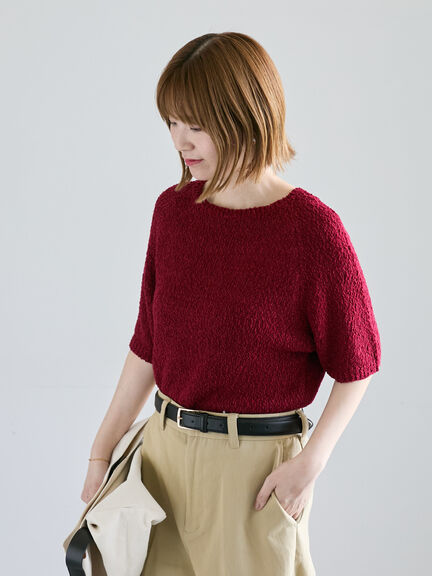 ラグラン半袖プルオーバーニット《2025autumn catalog item》（オフホワイト/ブラック/ボルドー）｜Lugnoncure（ルノンキュール）通販