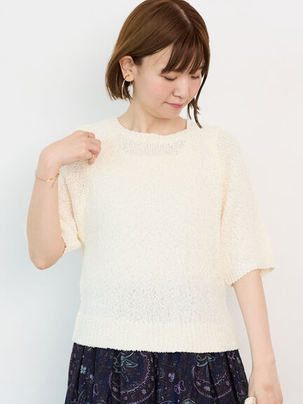 ラグラン半袖プルオーバーニット《2025autumn catalog item》（オフホワイト/ブラック/ボルドー）｜Lugnoncure（ルノンキュール）通販