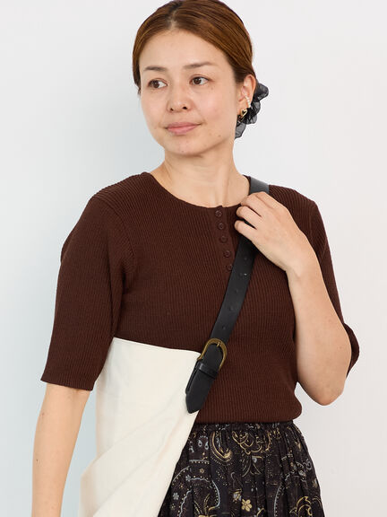 ヘンリーネックプルオーバーニット《2025autumn catalog item》（ブラック/ブラウン）｜Lugnoncure（ルノンキュール）通販