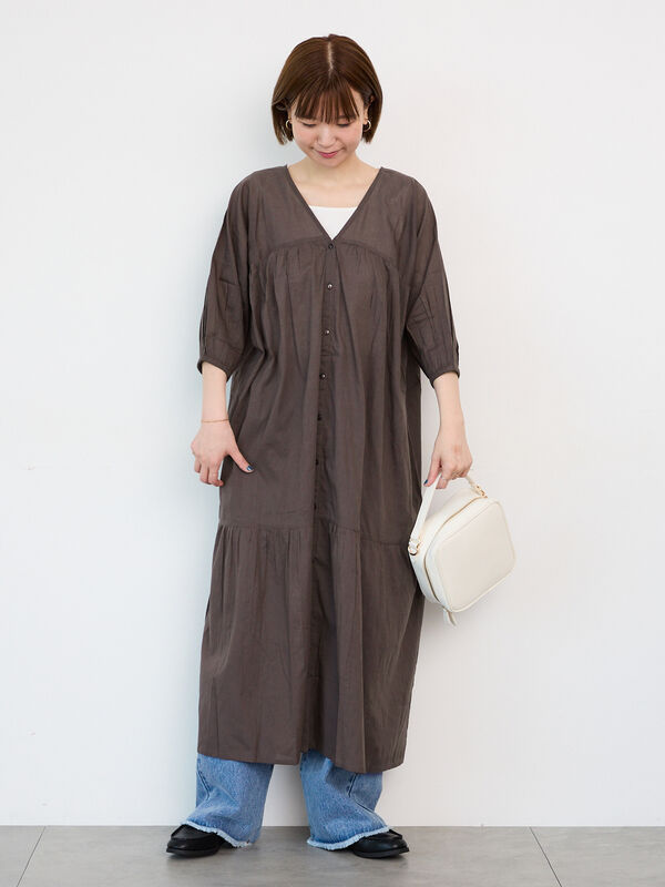 ルネ　グレー　ワンピース（34） Rene ルネ ベーシック basic レース襟 ワンピース ひざ丈 ミディ