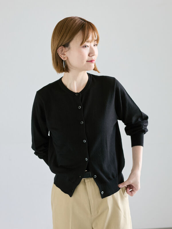 セール】 コットンクルーネックカーディガン（オフホワイト