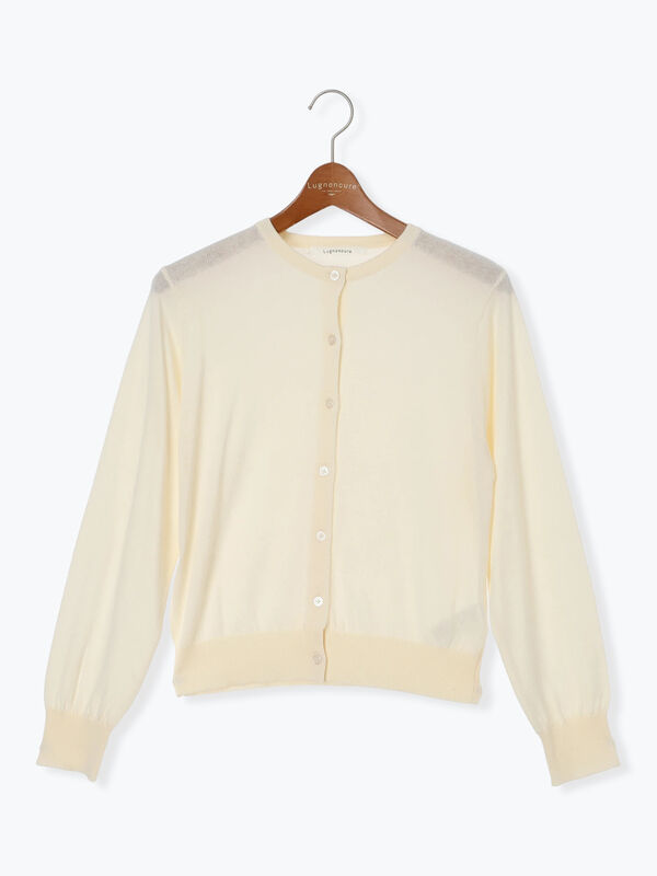 セール】 コットンクルーネックカーディガン（オフホワイト/ブラック