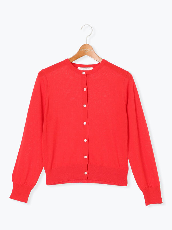 セール】 コットンクルーネックカーディガン（オフホワイト/ブラック