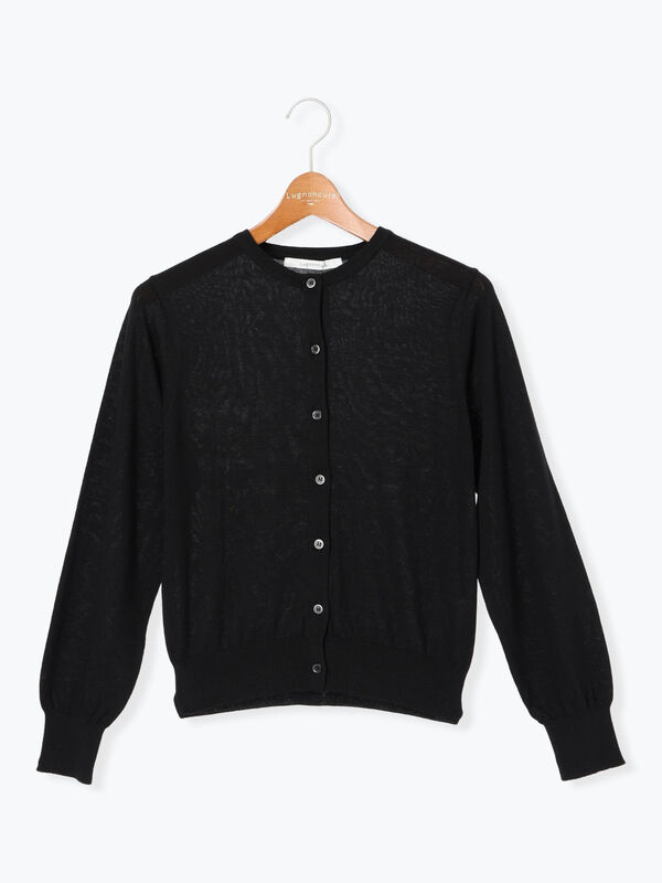 セール】 コットンクルーネックカーディガン（オフホワイト/ブラック