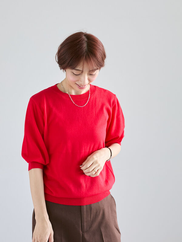 セール】 コットンクルーネックニット（オフホワイト/ブラック