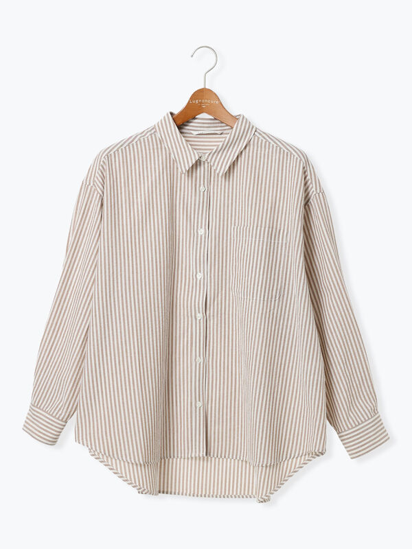 仏)Lブラック 、ベージュ ウール混レギュラーカラーシャツ MUJI Labo
