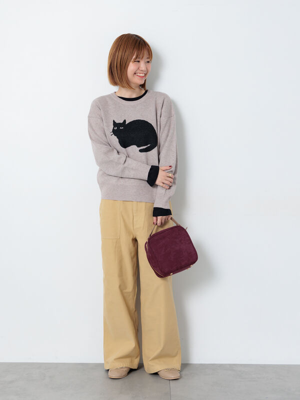 イルミネコ 猫モチーフジャカードニット（オフホワイト/ブラック/ベージュ