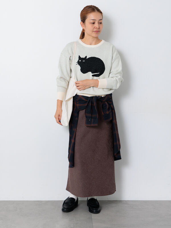 セール】 猫モチーフジャカードニット（オフホワイト/ブラック