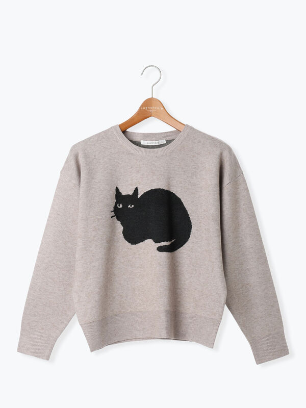 セール】 猫モチーフジャカードニット（オフホワイト/ブラック