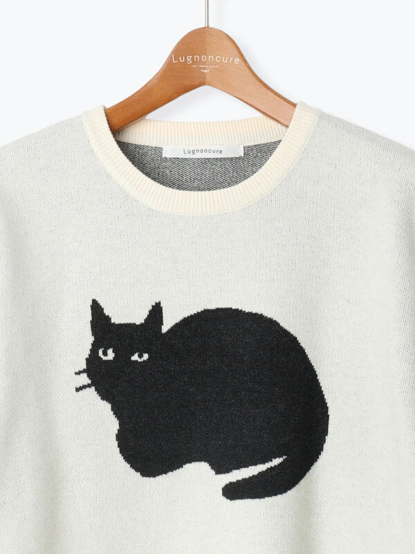 セール】 猫モチーフジャカードニット（オフホワイト/ブラック