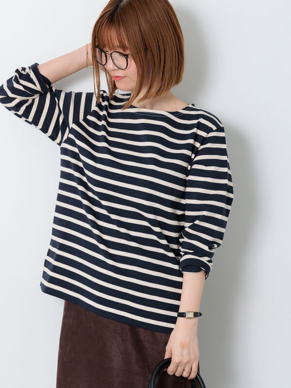 セール】 ボーダー長袖カットソー（オフホワイト/モカ/ネイビー