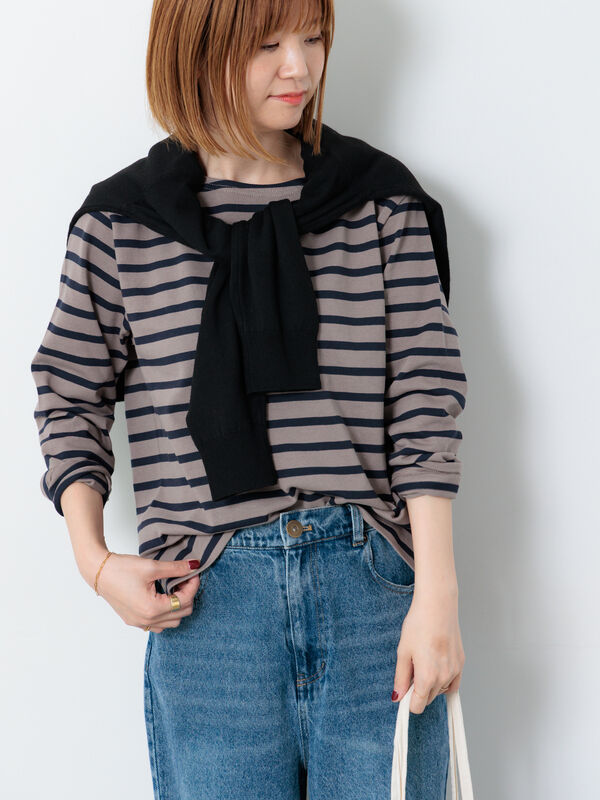 新品未使用 Mewl ボーダーキャンディスリーブカットソー ボーダーフリルスリーブtops 【Mewl ミュール 26春ご予約】 M254