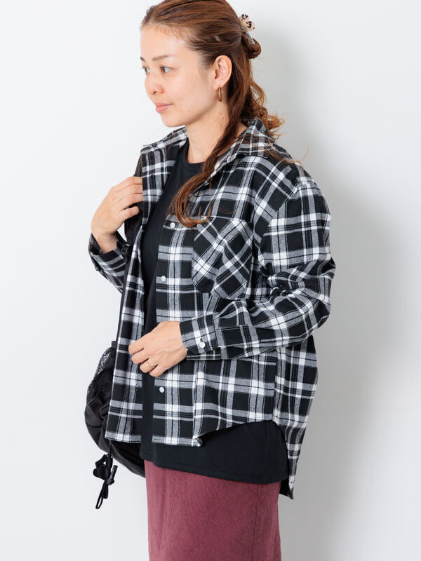 柄アソートネルチェックオーバーシャツ（オフホワイト/ブラック