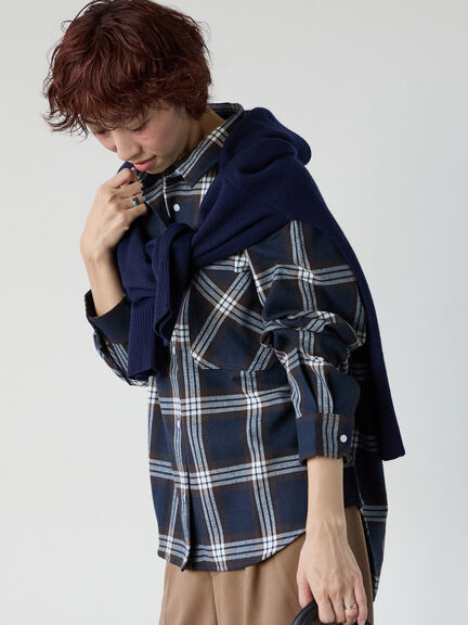 柄アソートネルチェックオーバーシャツ（オフホワイト/ブラック/マスタード/ネイビー）｜Lugnoncure（ルノンキュール）通販