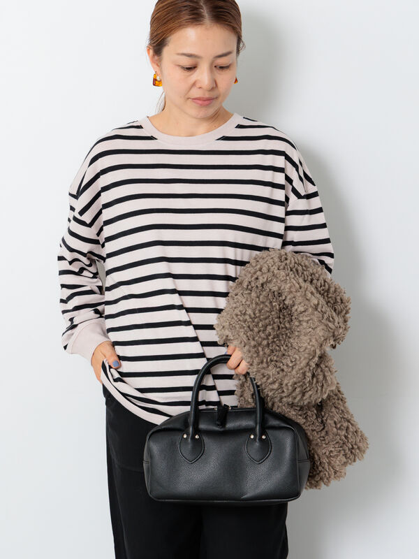 セール】 無地/ボーダー天竺長袖カットソー（オフホワイト/ホワイト