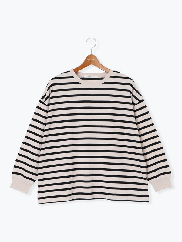 セール】 無地/ボーダー天竺長袖カットソー（オフホワイト/ホワイト