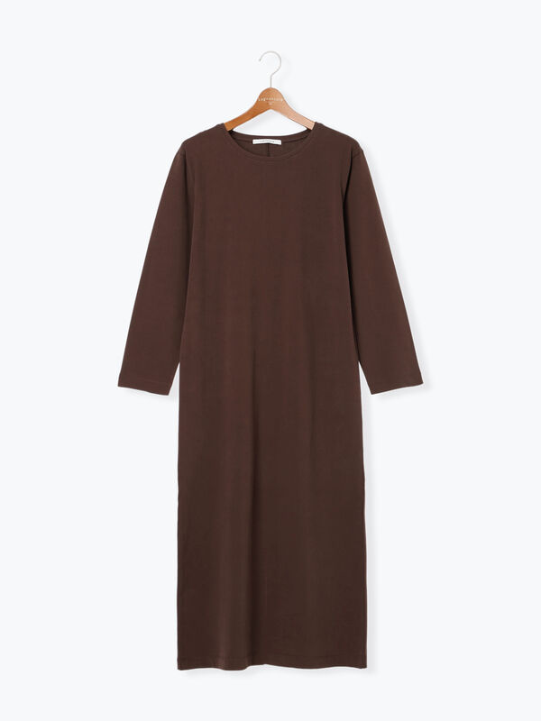 セール】 クルーネックロングワンピース（チャコールグレー/ブラウン