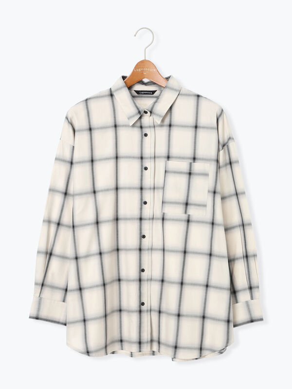 セール】 チェックオーバーシャツ（オフホワイト/ネイビー/トップス