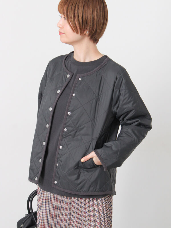 セール】 パッカブルノーカラーブルゾン（チャコールグレー/ブラック