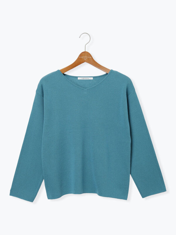 セール】 ミラノリブ配色Vネックニット（オフホワイト