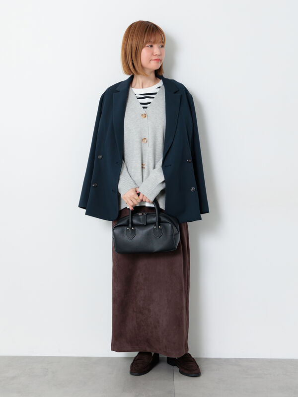 セール】 もちもちVネックリラックスカーディガン（グレー/レッド