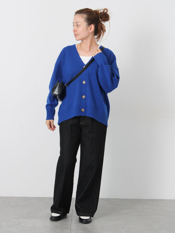 セール】 もちもちVネックリラックスカーディガン（グレー/レッド