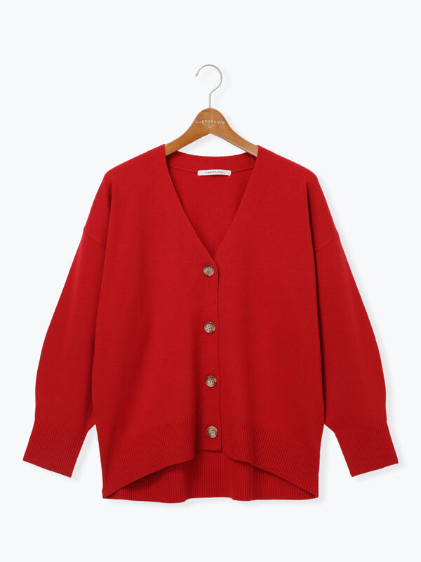 セール】 もちもちVネックリラックスカーディガン（グレー/レッド