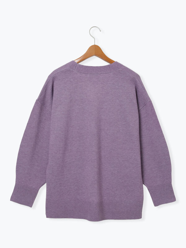 セール】 もちもちVネックリラックスカーディガン（グレー/レッド